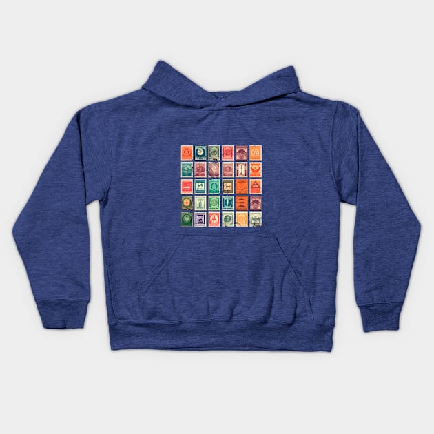 Fancy Postage Stamps Design Kids Hoodie by enyeniarts